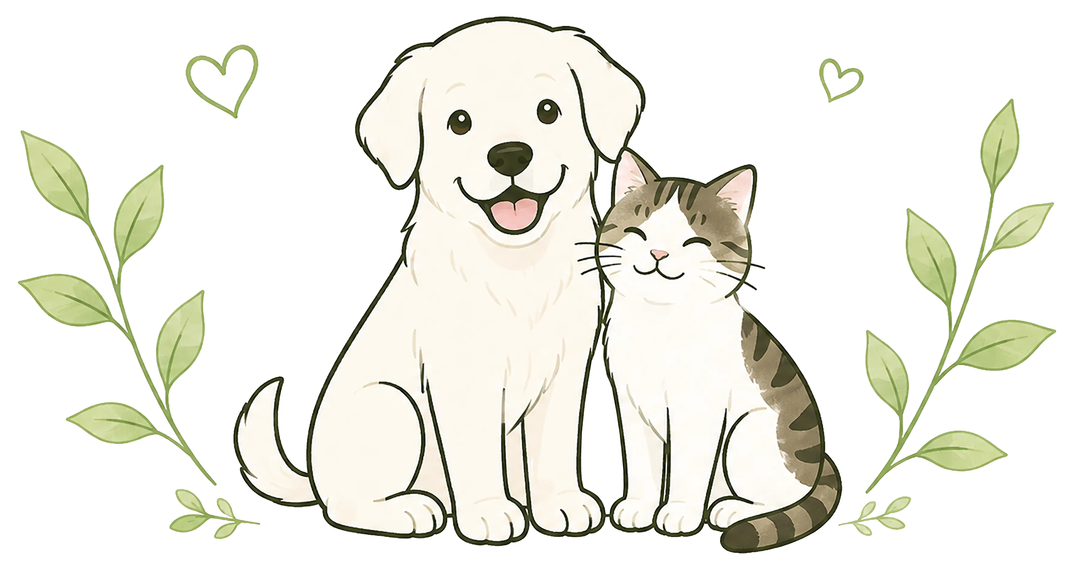 Line art of a dog and cat